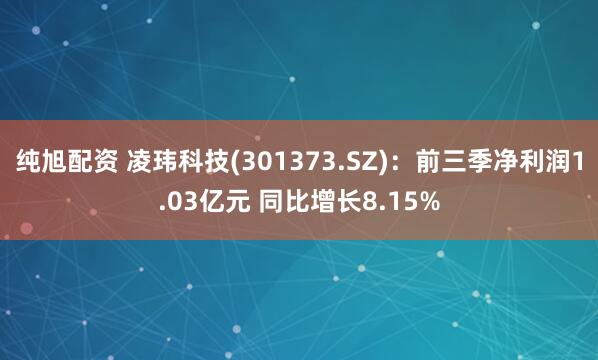 纯旭配资 凌玮科技(301373.SZ)：前三季净利润1.03亿元 同比增长8.15%