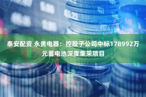 泰安配资 永贵电器：控股子公司中标178992万元蓄电池深度集采项目